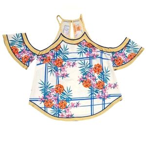 Flying monkey cold shoulder floral blouse,  size M